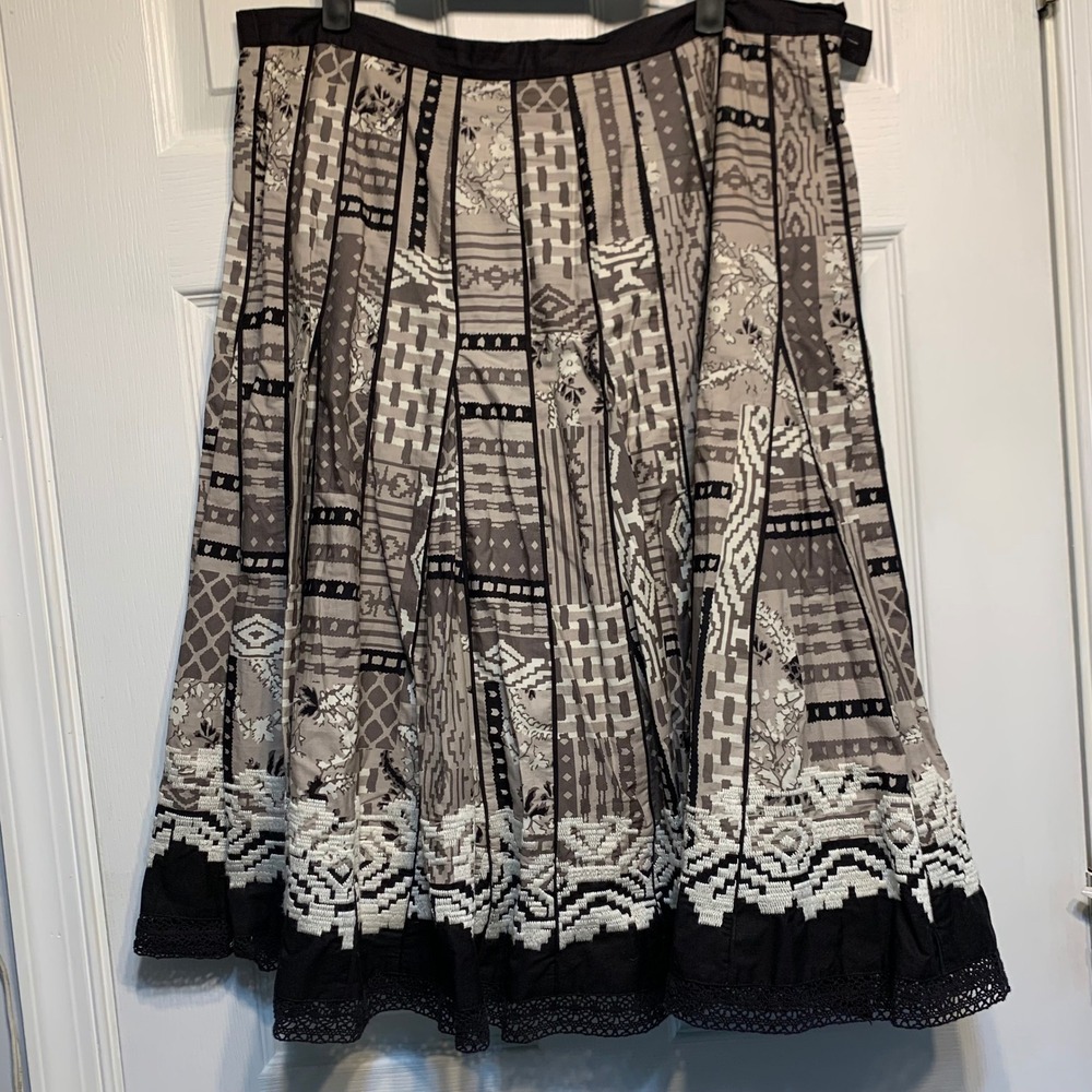 Coldwater Creek Embroidered Patchwork Midi Skirt Large Cotton Boho Lace Trim